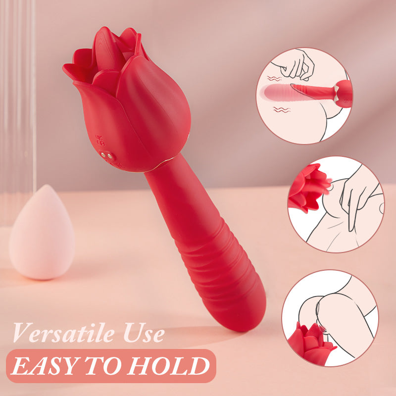 Acmejoy Red Rose Low Noise 5 Thrusting & Vibrating 7 Tongue Licking Vibrator