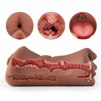 Acmejoy 7.4-Inch Three Channels  Lifelike Mouth Pussy Anus Pocket Pussy