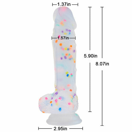 AcmeJoy Transparent Silicone Dildo with Colored Spots 8.07 Inch