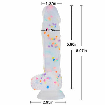 AcmeJoy Transparent Silicone Dildo with Colored Spots 8.07 Inch