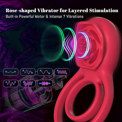 Acmejoy - 7 Vibrating Dual Loop Rose Cock Ring