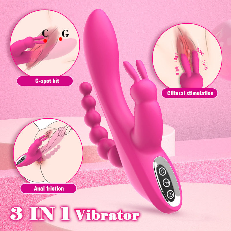 Acmejoy - 3-in-1 7 Vibrating Modes Rabbit G-Spot Stimulator Anal Dildo Vibrator