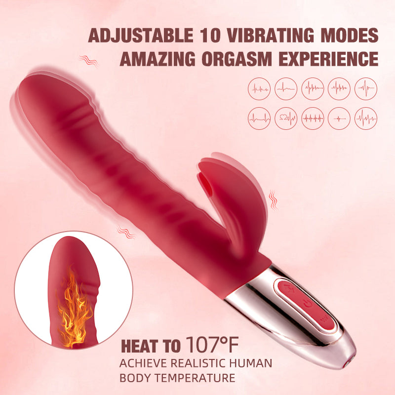 Acmejoy 3-IN-1 Retractable Burgundy Heated Vibrator