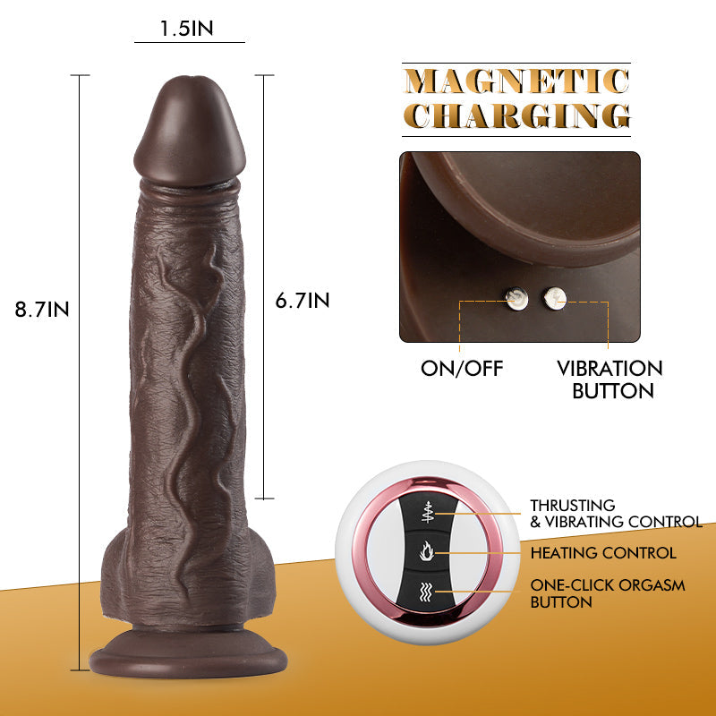 Black Warrior - 8.7 Inch Remote Control 5 Thrusting 10 Vibrating Rotating Dildo