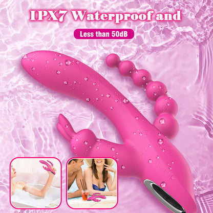 Acmejoy - 3-in-1 7 Vibrating Modes Rabbit G-Spot Stimulator Anal Dildo Vibrator