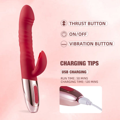 Acmejoy 3-IN-1 Retractable Burgundy Heated Vibrator