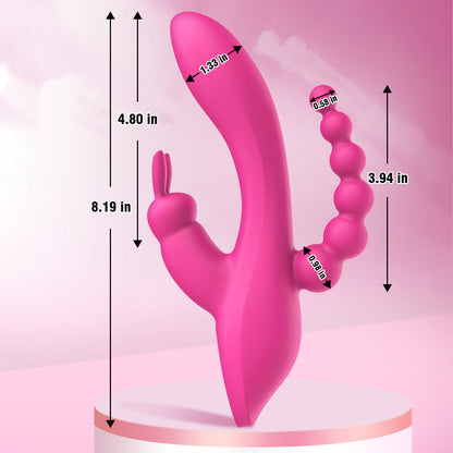 Acmejoy - 3-in-1 7 Vibrating Modes Rabbit G-Spot Stimulator Anal Dildo Vibrator