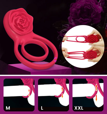 Acmejoy - 7 Vibrating Dual Loop Rose Cock Ring