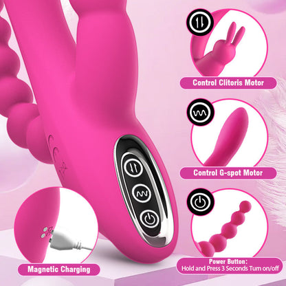 Acmejoy - 3-in-1 7 Vibrating Modes Rabbit G-Spot Stimulator Anal Dildo Vibrator