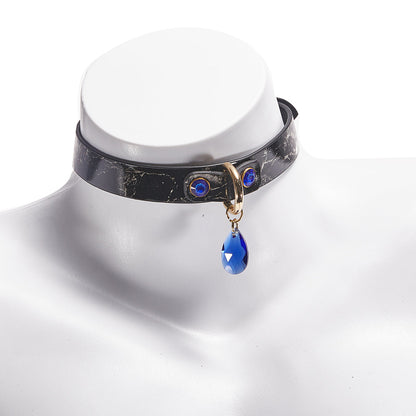 Marble-Pattern Leather Gem Collar