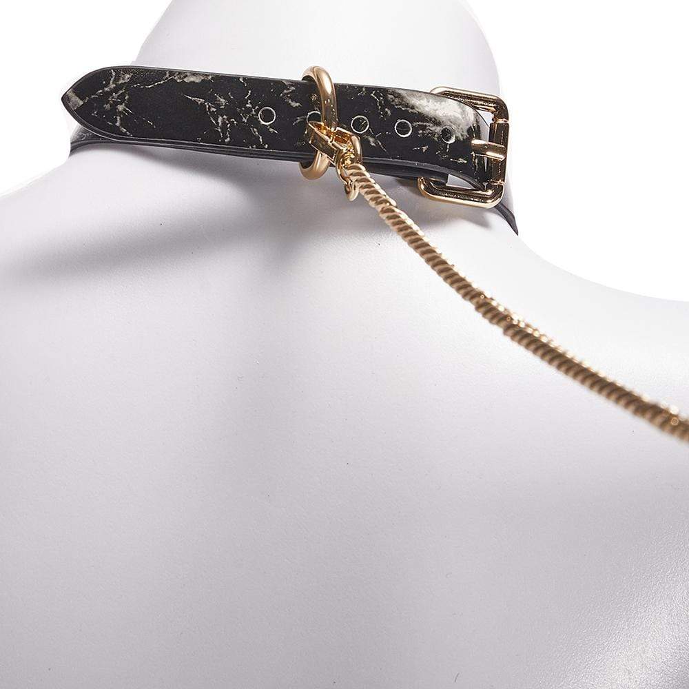 Marble-Pattern Leather Gem Collar