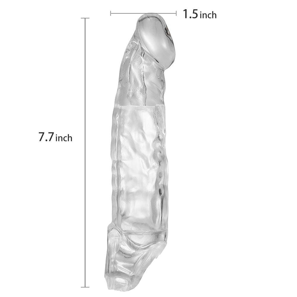 7.8'' Clear Textured Thicken Lengthen Penis Enhancement Sleeve